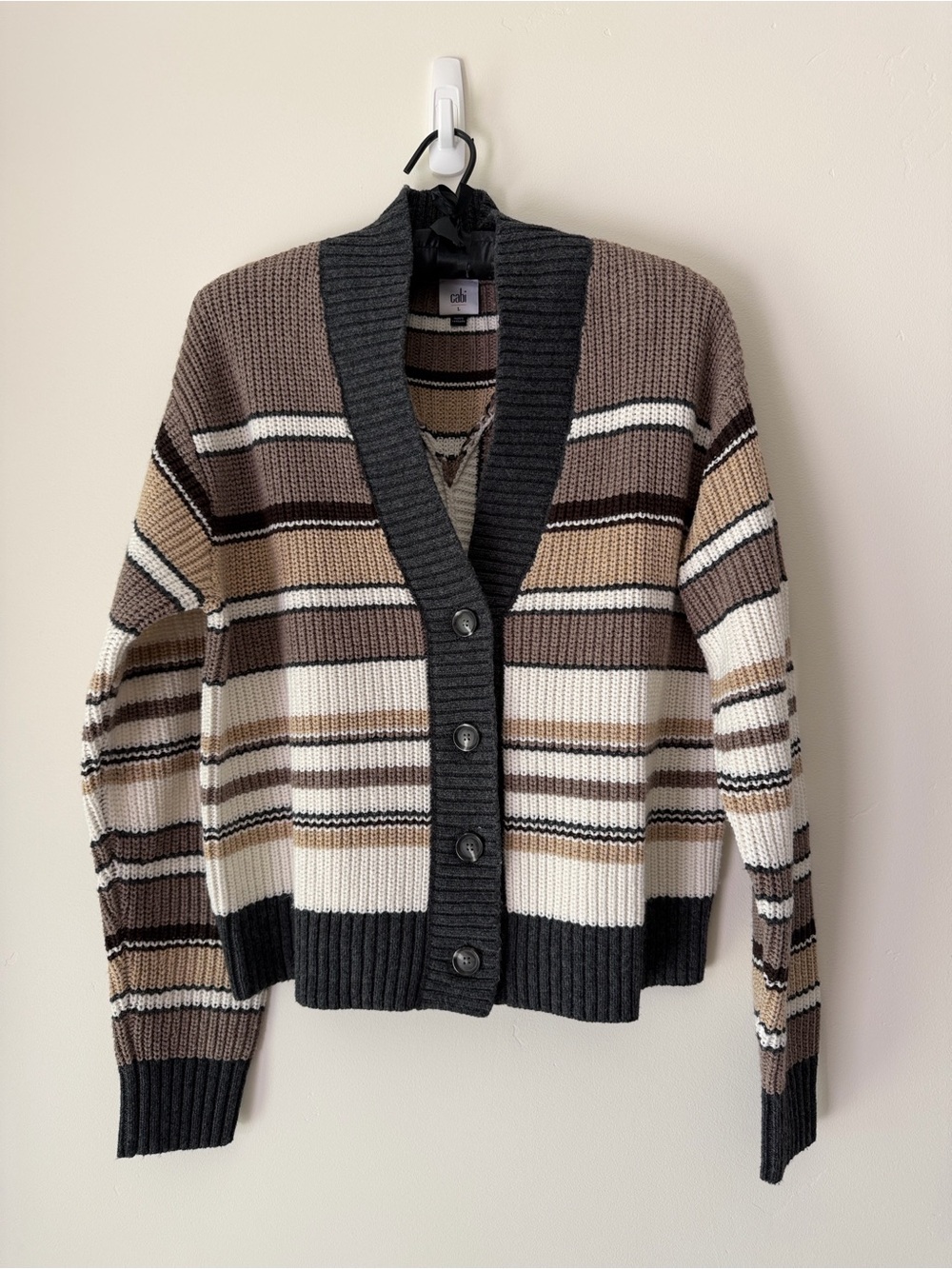 cabi vneck striped sweater